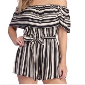 Windsor Black & Cream Striped Romper